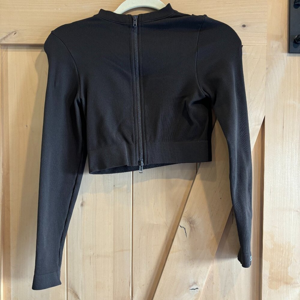 Brown Set Active Cropped Workout Zip-up